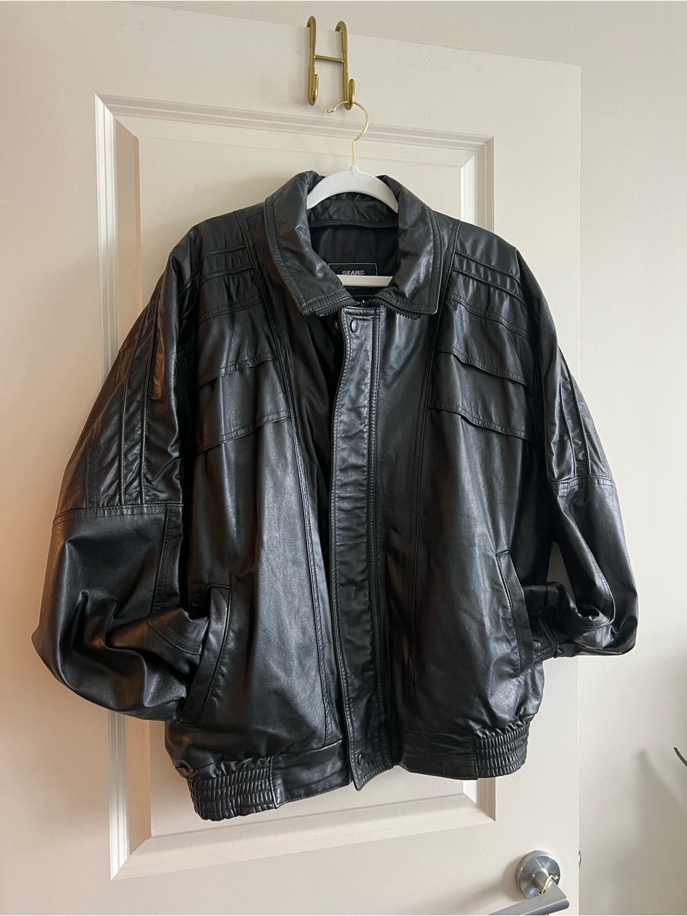 Vintage Sears Classic Black Leather Bomber Jacket - Men